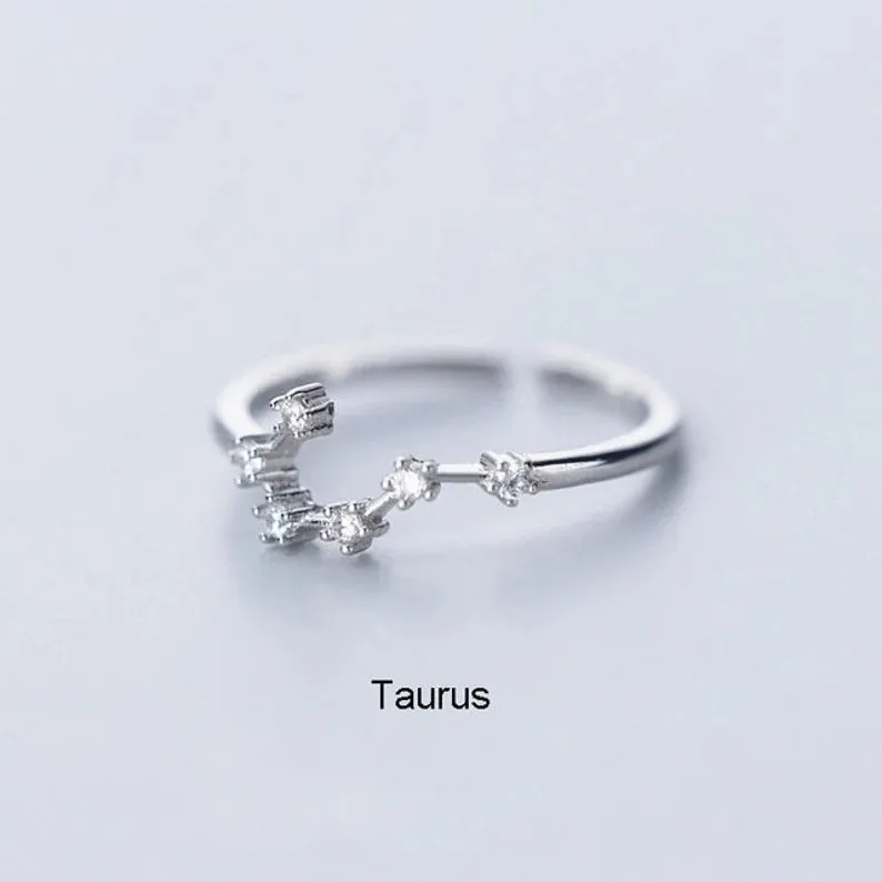 Adjustable Sterling Silver S925 Zodic Constellation Rings
