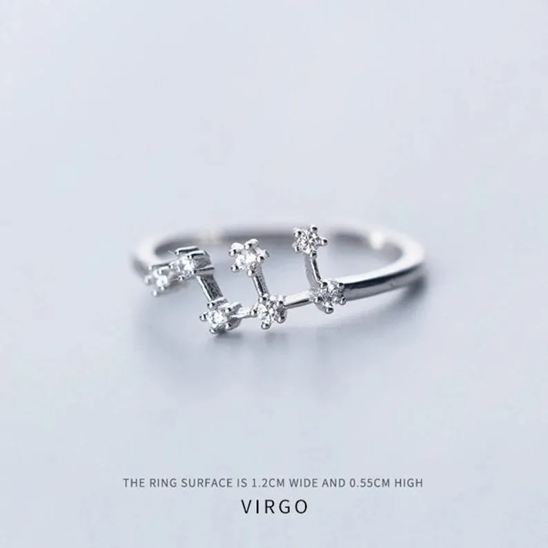 Adjustable Sterling Silver S925 Zodic Constellation Rings