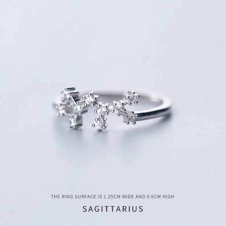 Adjustable Sterling Silver S925 Zodic Constellation Rings
