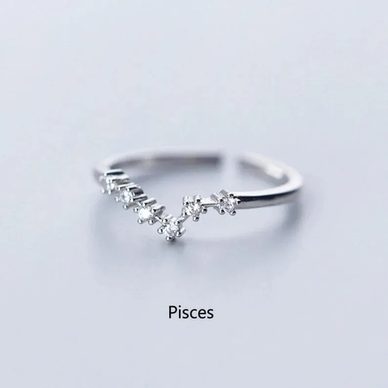 Adjustable Sterling Silver S925 Zodic Constellation Rings