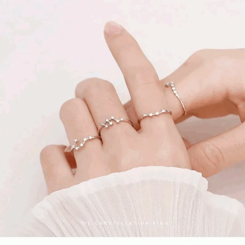 Adjustable Sterling Silver S925 Zodic Constellation Rings
