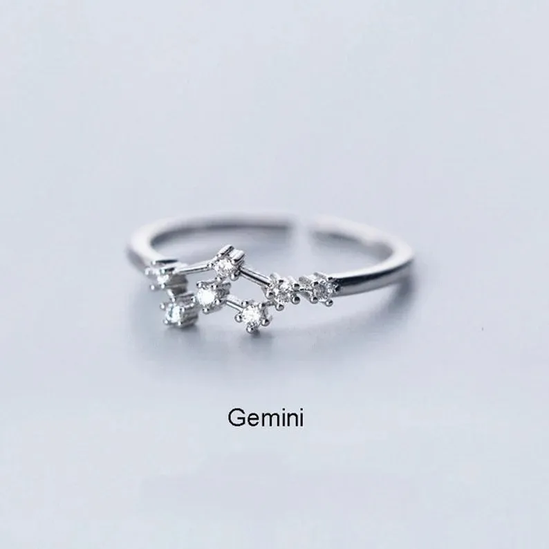 Adjustable Sterling Silver S925 Zodic Constellation Rings
