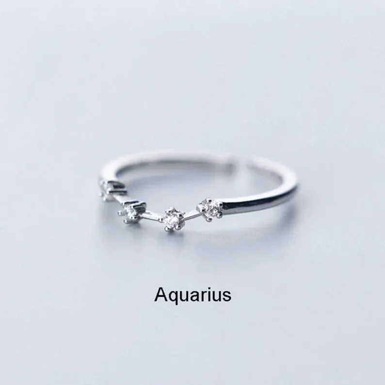 Adjustable Sterling Silver S925 Zodic Constellation Rings