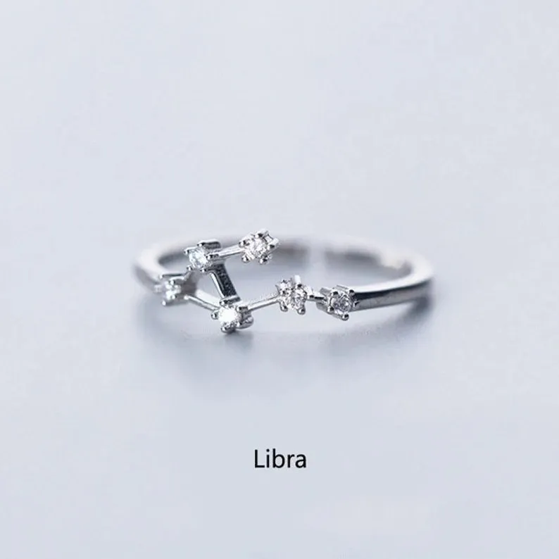 Adjustable Sterling Silver S925 Zodic Constellation Rings