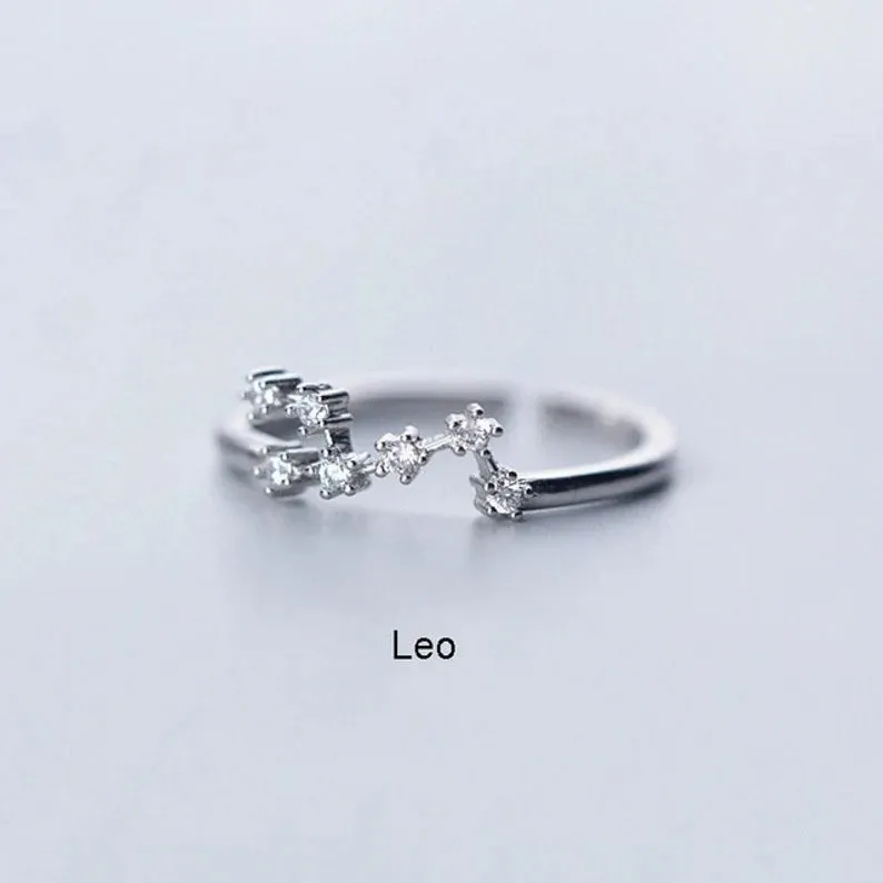 Adjustable Sterling Silver S925 Zodic Constellation Rings