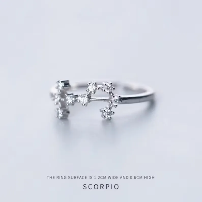Adjustable Sterling Silver S925 Zodic Constellation Rings