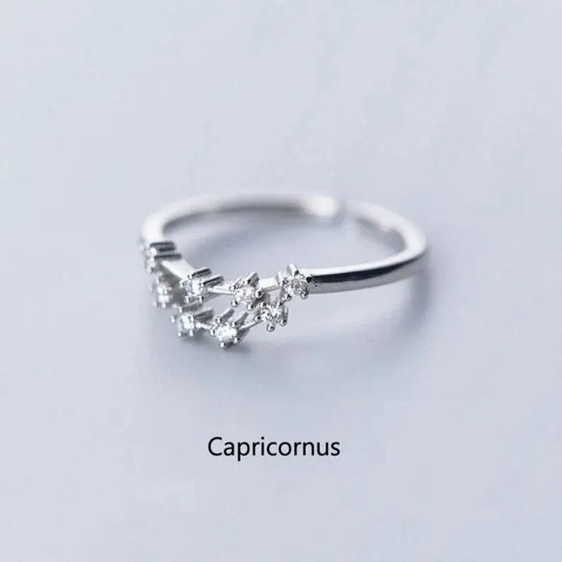 Adjustable Sterling Silver S925 Zodic Constellation Rings