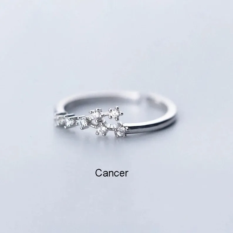 Adjustable Sterling Silver S925 Zodic Constellation Rings