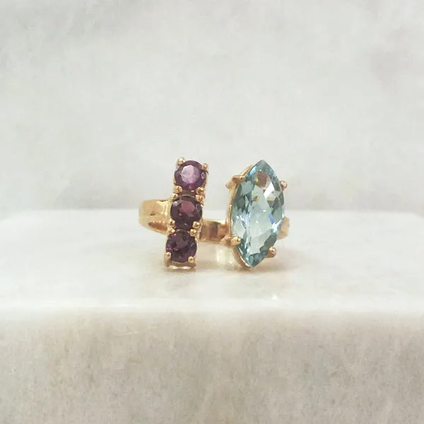 Blue Topaz & Rhodolite Garnet Cocktail Ring