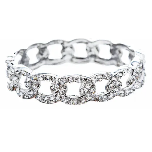 Bridal Wedding Jewelry Crystal Rhinestone Classic Oval Linked Stretch Bracelet