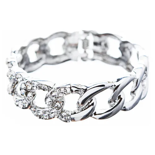 Bridal Wedding Jewelry Crystal Rhinestone Classic Oval Linked Stretch Bracelet
