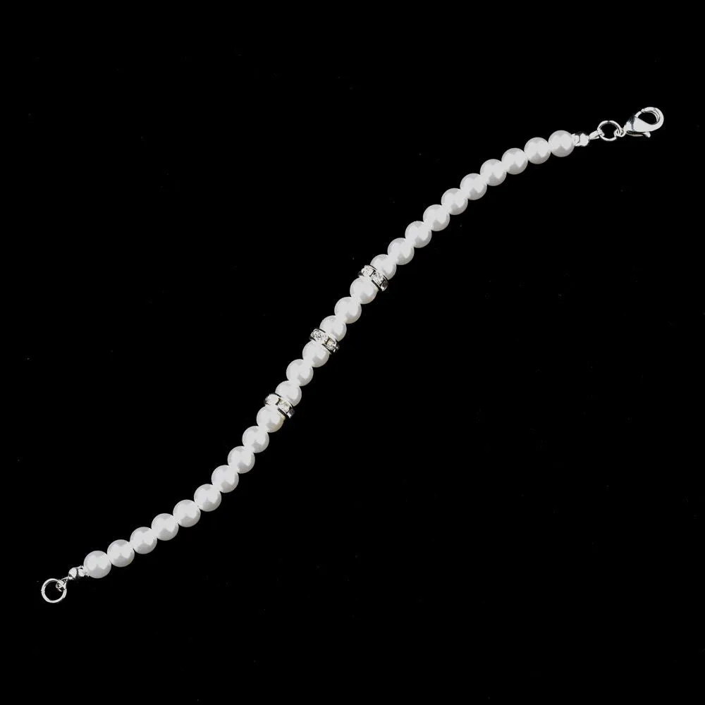 Bridal Wedding Jewelry Crystal Rhinestone Pearl Single Linear Bracelet Silver