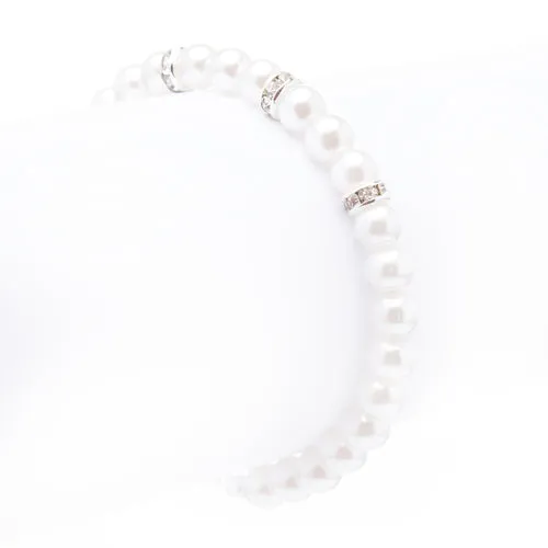 Bridal Wedding Jewelry Crystal Rhinestone Pearl Single Linear Bracelet Silver