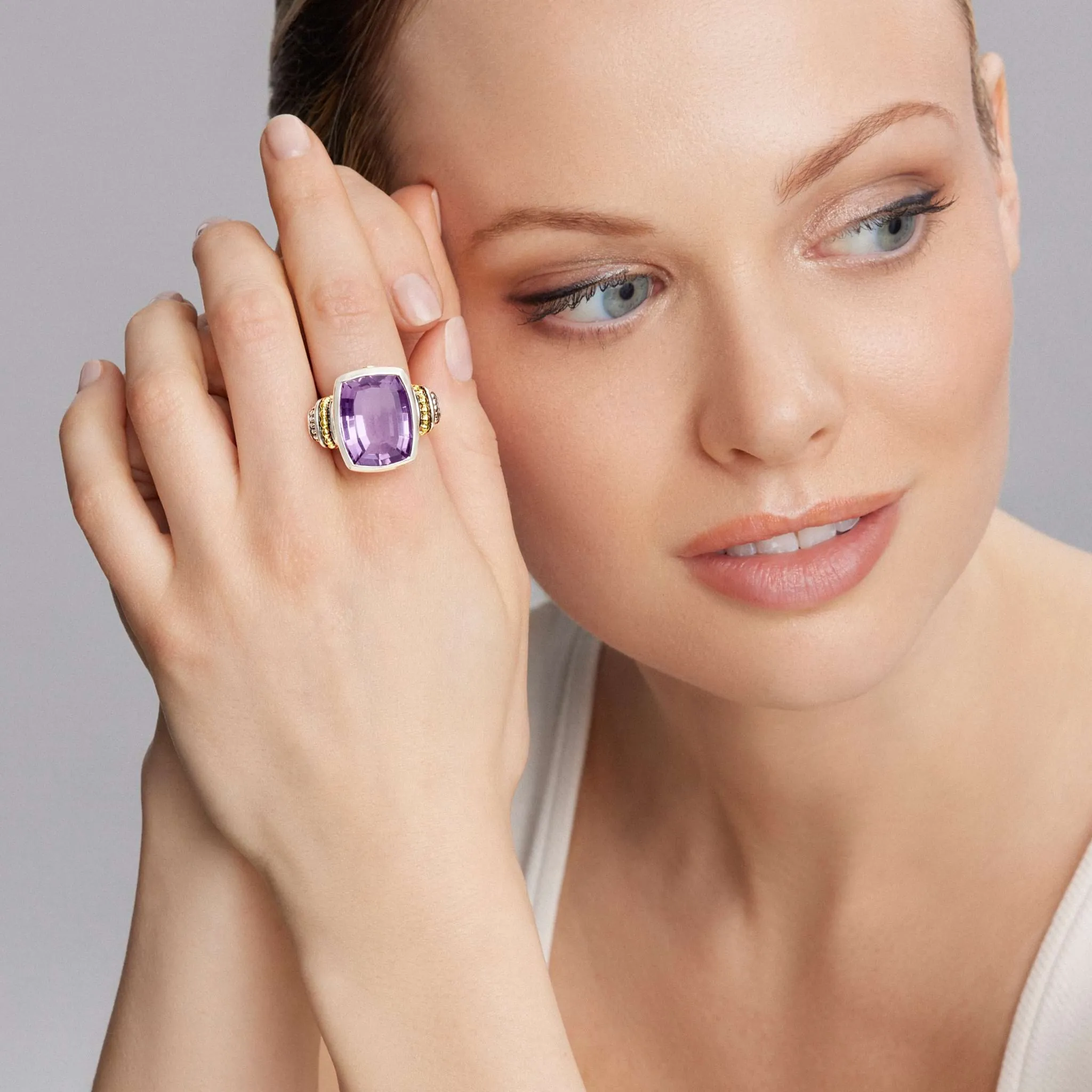 Caviar Color Large Amethyst Statement Ring