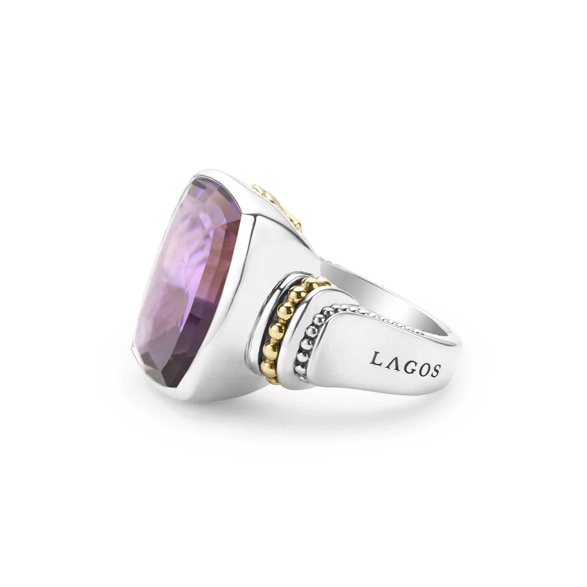 Caviar Color Large Amethyst Statement Ring