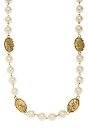 Chanel,  Gold & Faux Pearl Necklace, Gold