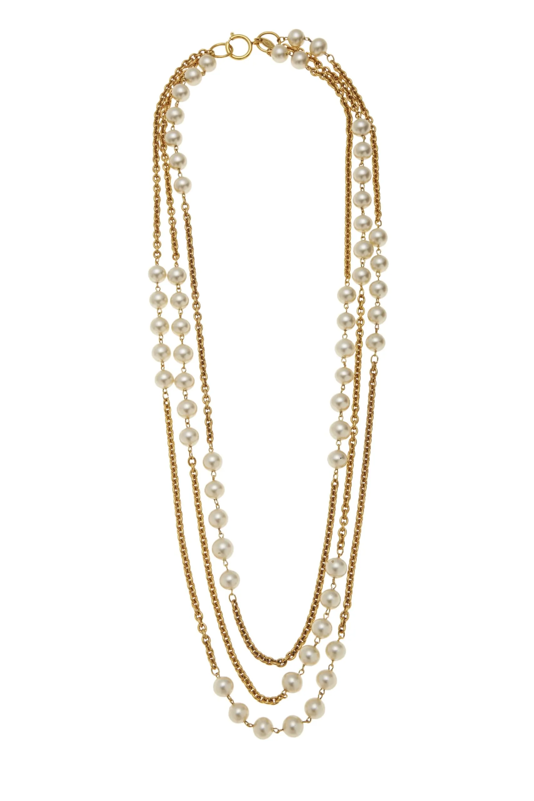 Chanel,  Gold & Faux Pearl Necklace XL, Gold