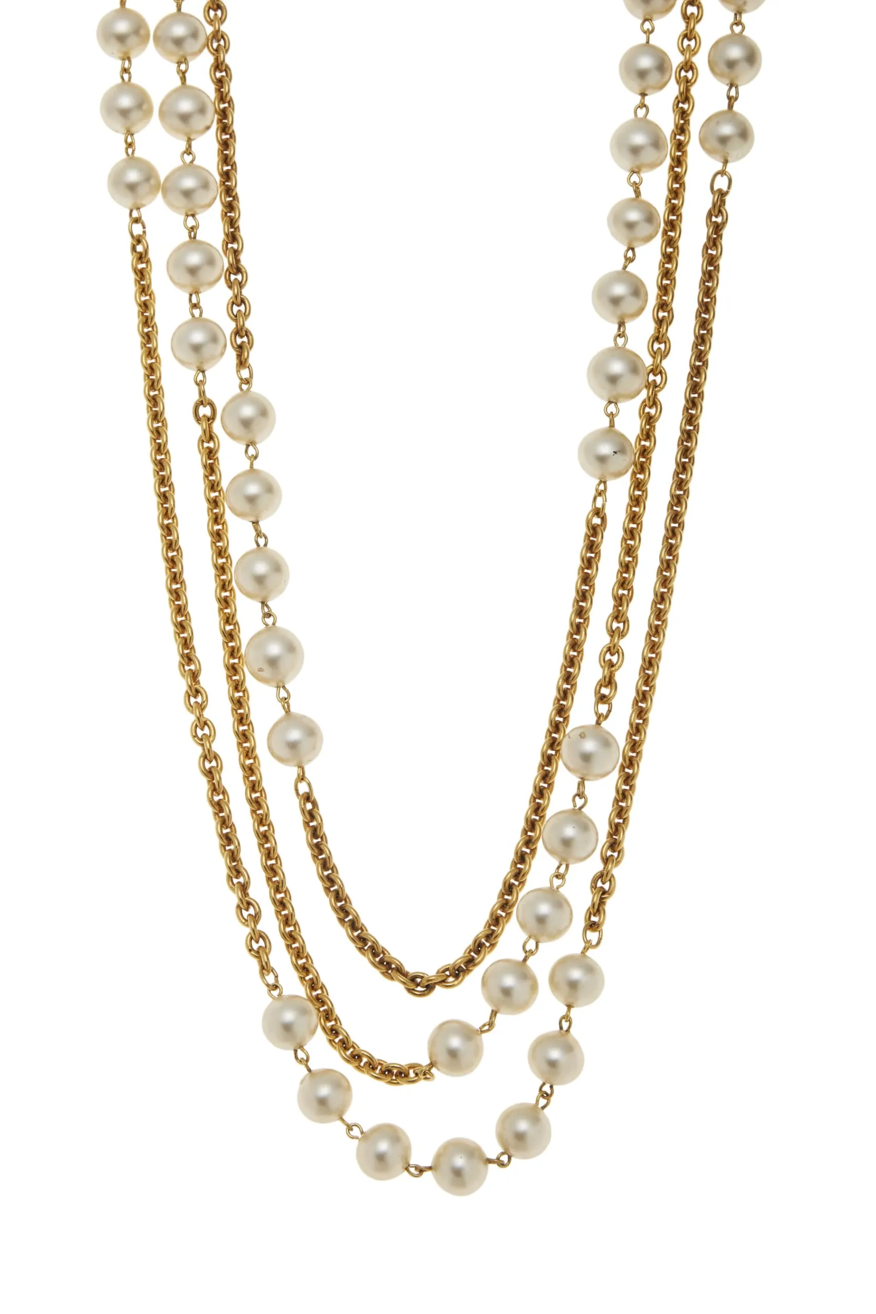 Chanel,  Gold & Faux Pearl Necklace XL, Gold