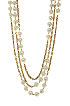 Chanel,  Gold & Faux Pearl Necklace XL, Gold