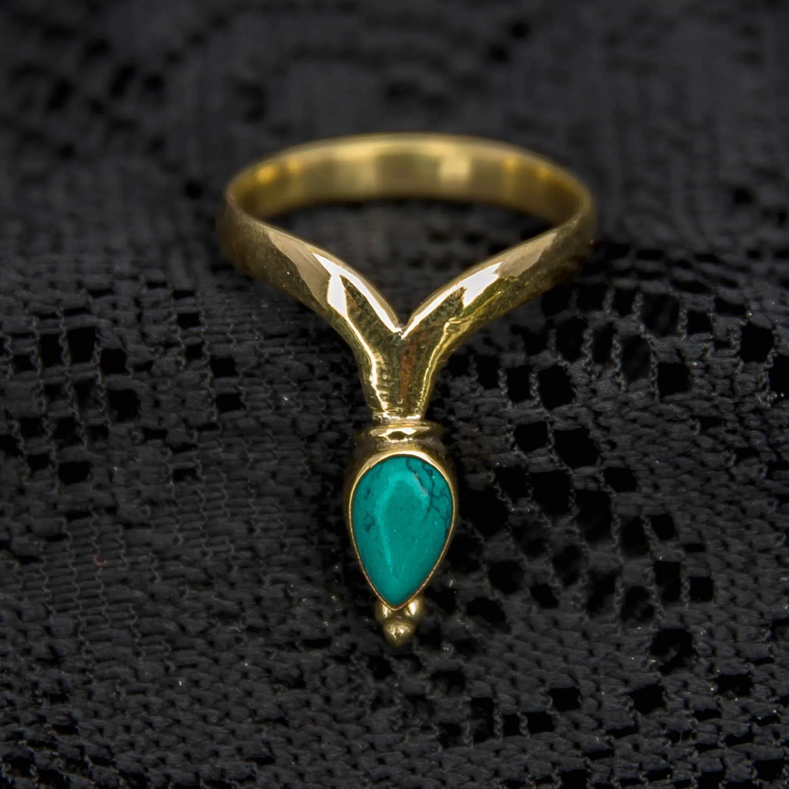 Chevron Ring - Brass - Turquoise