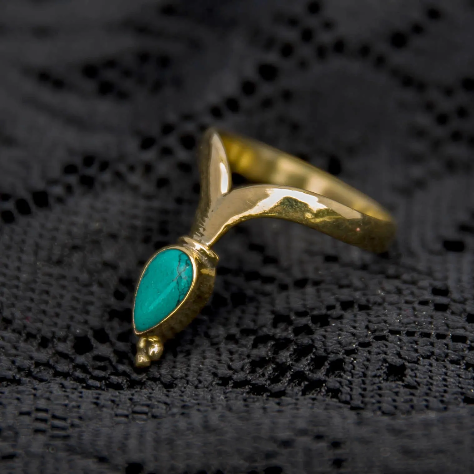 Chevron Ring - Brass - Turquoise