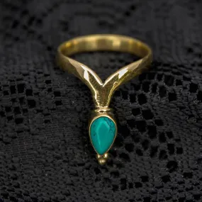 Chevron Ring - Brass - Turquoise