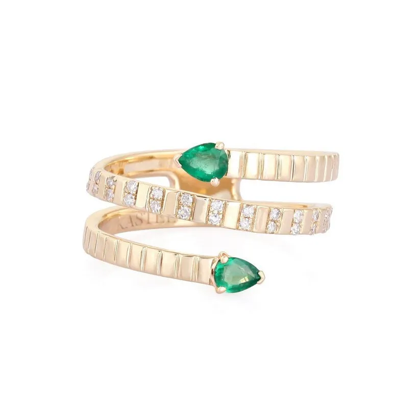 Classic Emerald Diamond Open Wrap Ring
