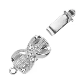 Filigree Box Clasps, Bow with Crystals 17x8mm, Rhodium Plated (1 Piece)