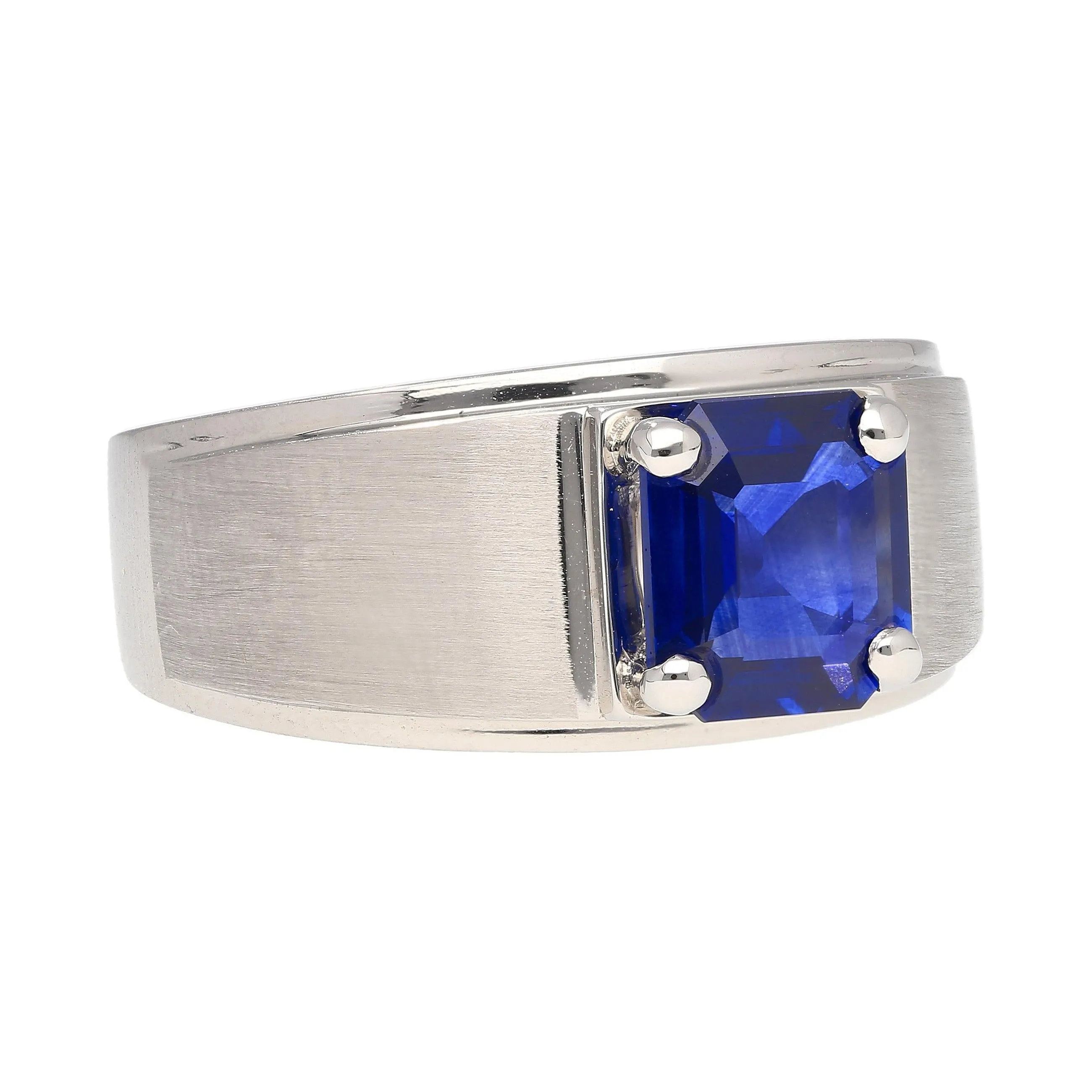 GIA Certified 2.23 Carat Square Cut Blue Sapphire Men's Matte Finish 18K Ring