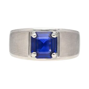 GIA Certified 2.23 Carat Square Cut Blue Sapphire Men's Matte Finish 18K Ring