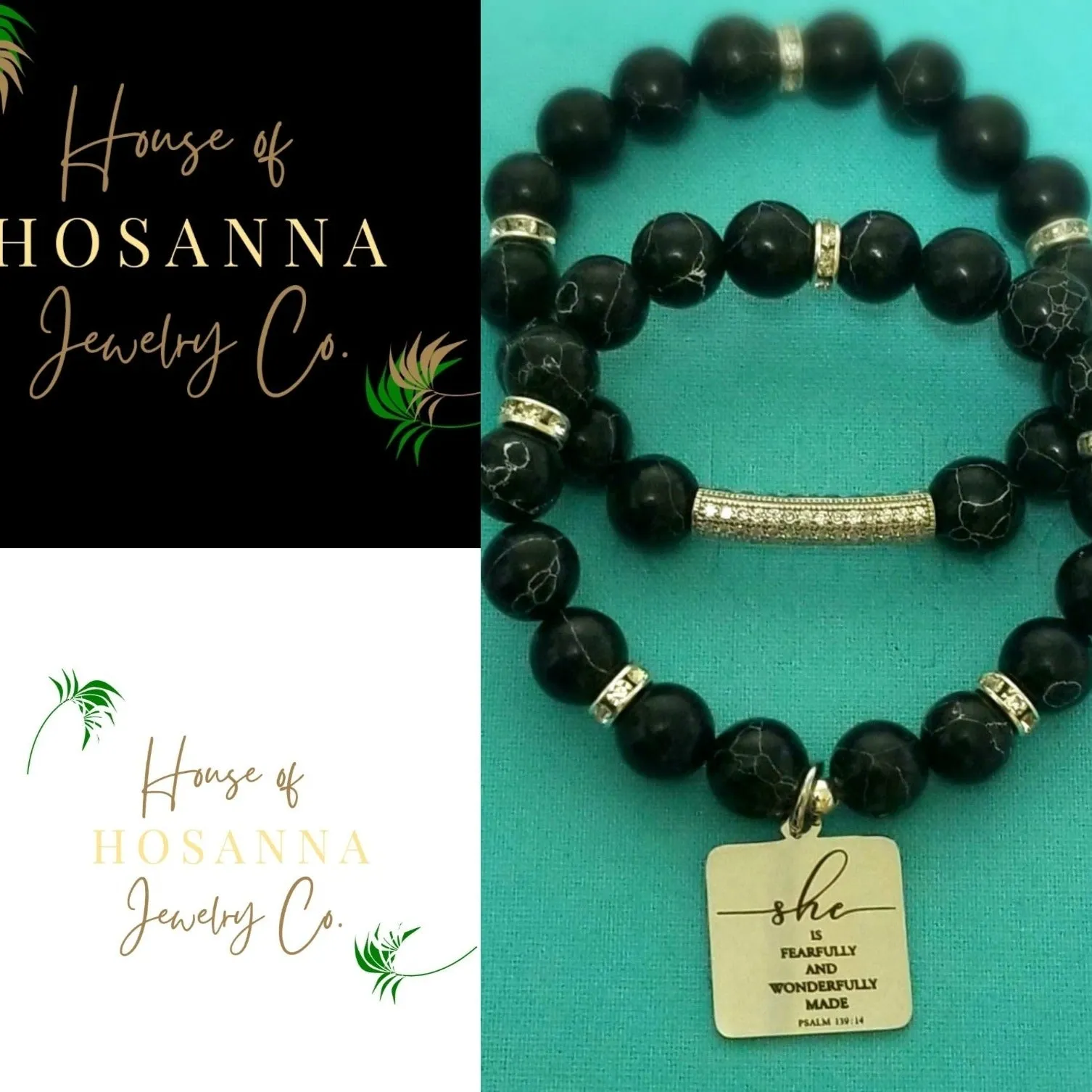 Handmade She is Fearfully & Wonderfully Made Stone Beaded Stretched Bracelet