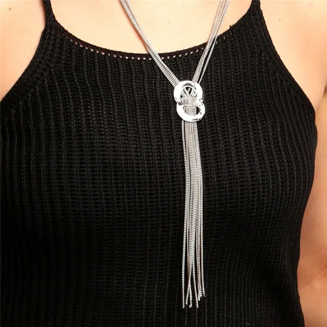 Hot Sale! Female Sweater Accessories Round Circle Long Tassel Simple Style Shiny Gold Silver Color High Quality Chain Necklaces