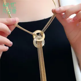 Hot Sale! Female Sweater Accessories Round Circle Long Tassel Simple Style Shiny Gold Silver Color High Quality Chain Necklaces