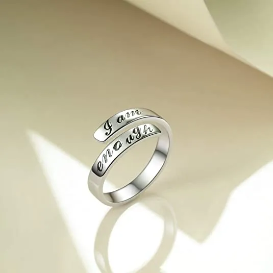 I Am Enough Ring, Stainless Steel Silver Adjustable Ring
