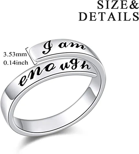 I Am Enough Ring, Stainless Steel Silver Adjustable Ring