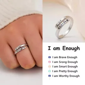 I Am Enough Ring, Stainless Steel Silver Adjustable Ring