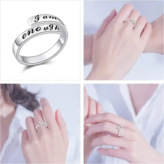 I Am Enough Ring, Stainless Steel Silver Adjustable Ring