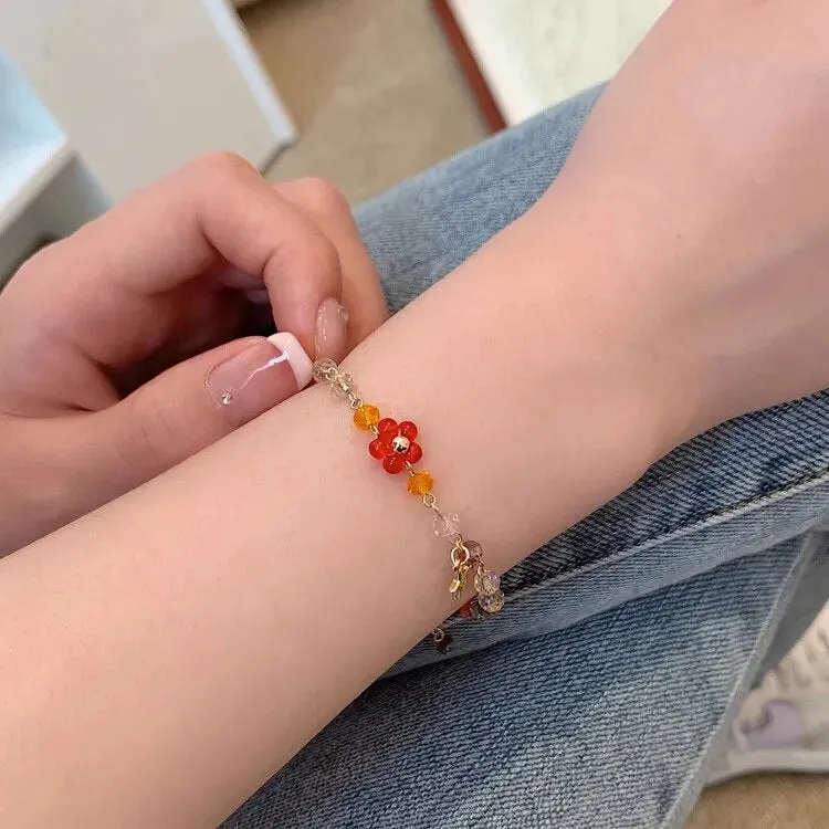 Korean New Handmade Beaded Colorful Crystal Flower Star Charms Bracelets For Women Fashion Jewelry Birthday Gifts