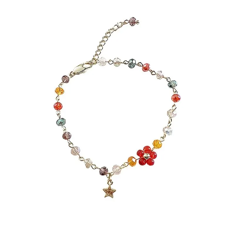 Korean New Handmade Beaded Colorful Crystal Flower Star Charms Bracelets For Women Fashion Jewelry Birthday Gifts