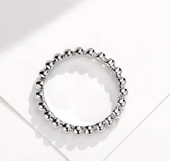 Minimalist Beaded 14K Gold Stacking Ring