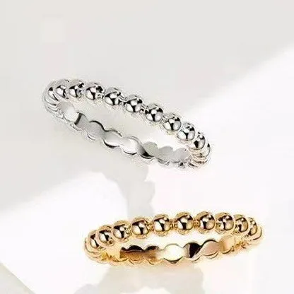 Minimalist Beaded 14K Gold Stacking Ring
