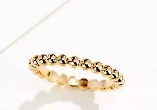 Minimalist Beaded 14K Gold Stacking Ring