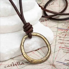 Red to Gold Bronze Celtic Ring Money Leather Necklace | Artifact #3393