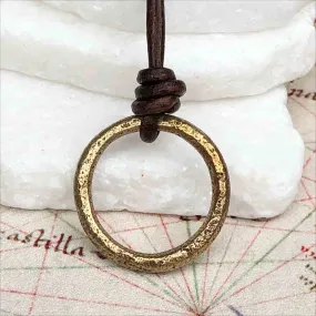 Rich Red Gold Bronze Celtic Ring Money Leather Necklace | Artifact #3391