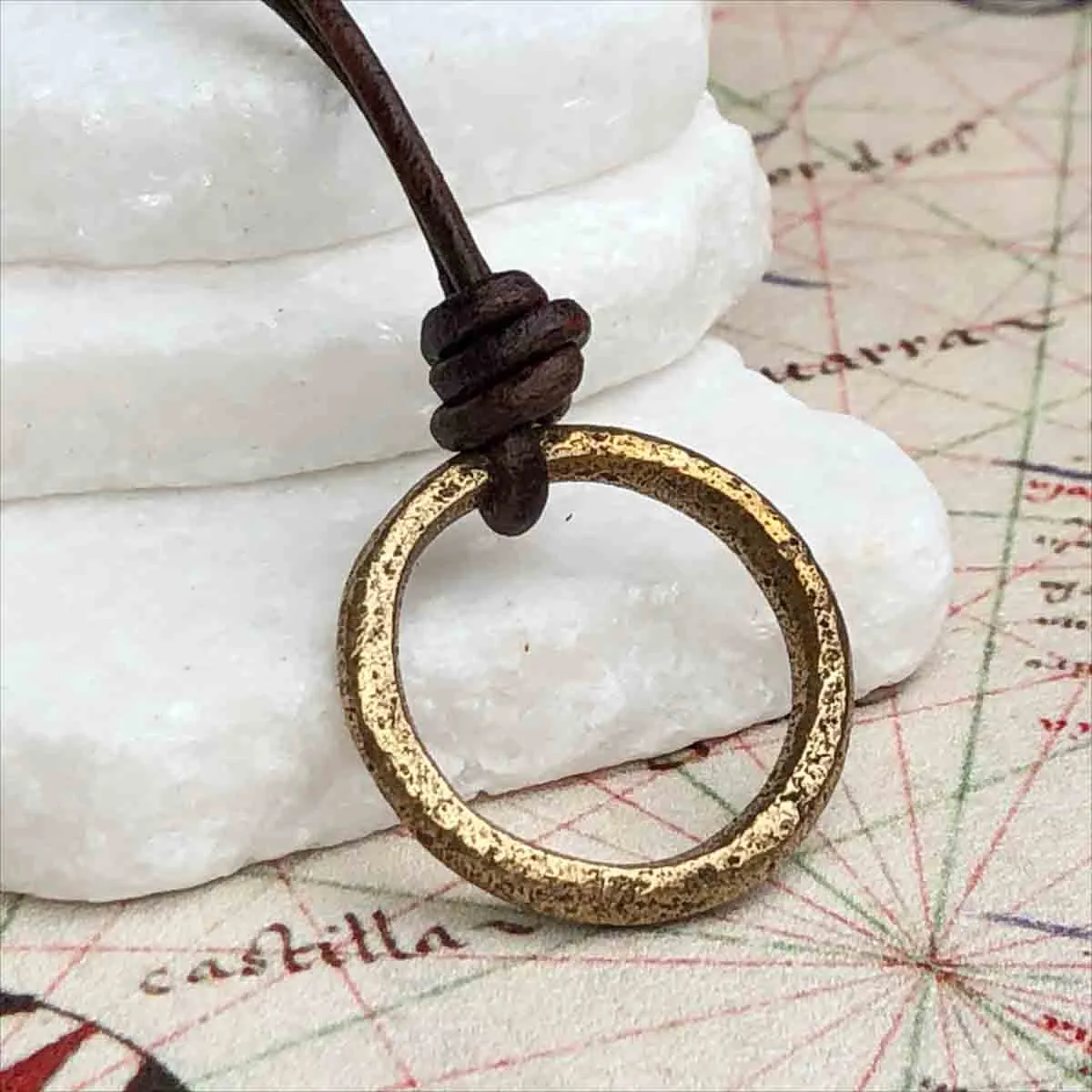 Rich Red Gold Bronze Celtic Ring Money Leather Necklace | Artifact #3391