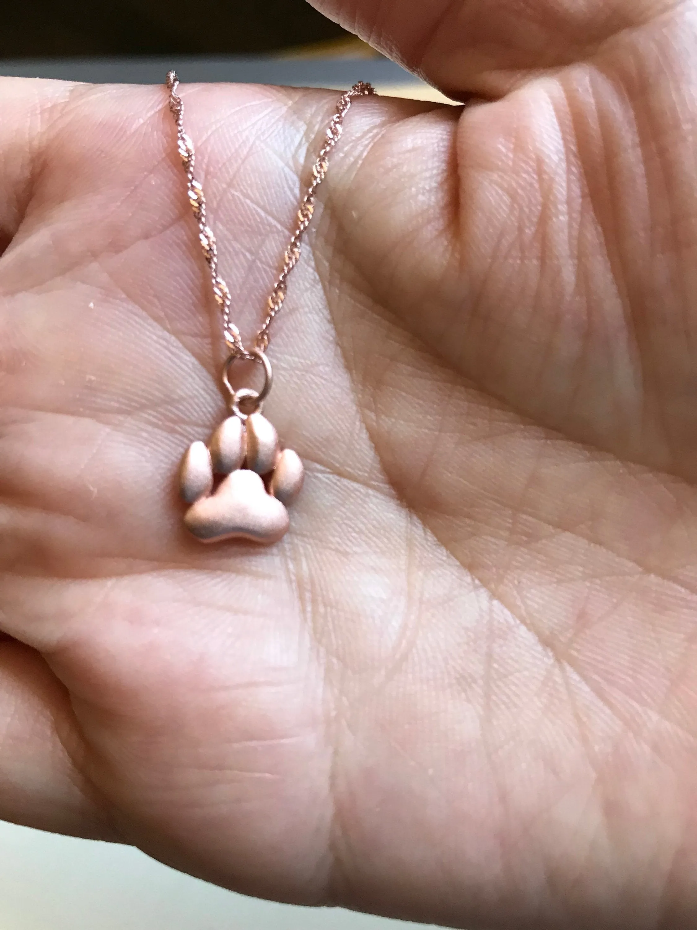 Rose Gold over Sterling Silver Paw print necklace, dog lover necklace, cat lover necklace, pet memorial, dog memorial necklace, paw necklace