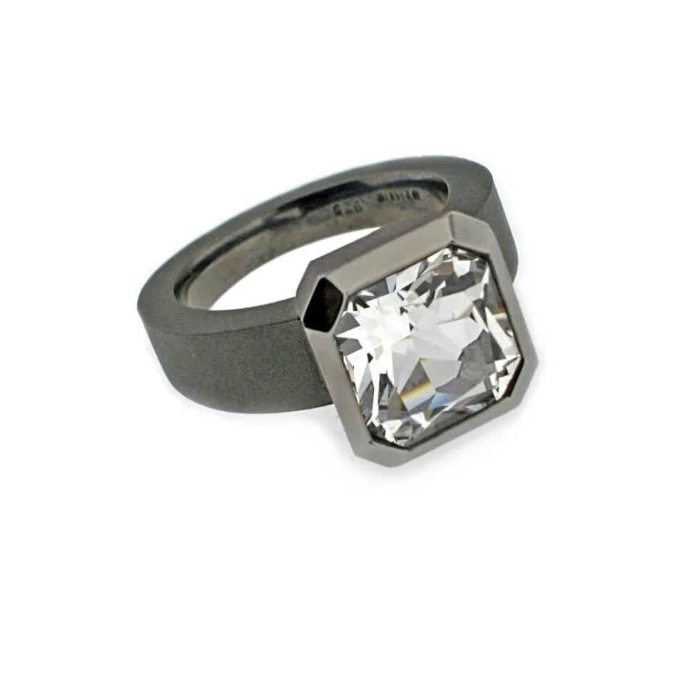 Series 20 | Oblique Sterling Ring, Blackened Silver   Quartz or Topaz