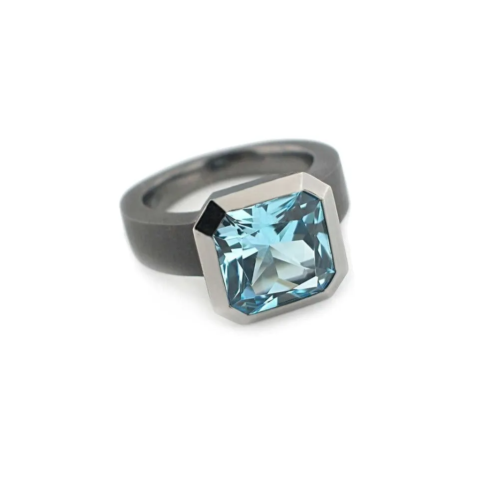 Series 20 | Oblique Sterling Ring, Blackened Silver   Quartz or Topaz