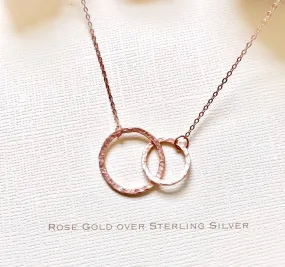 Sterling Silver double circle necklace, Interlocking circle necklace