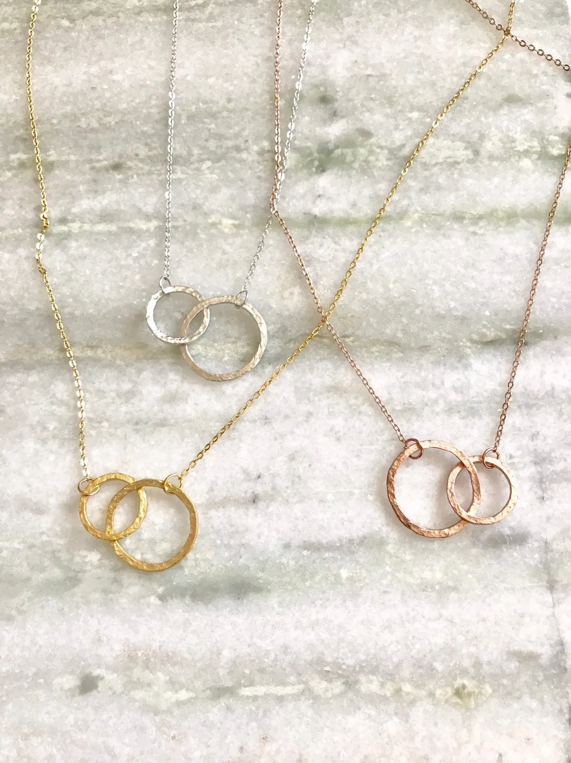 Sterling Silver double circle necklace, Interlocking circle necklace